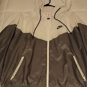 Nike White and Gray Hooded Windbreaker Jacket